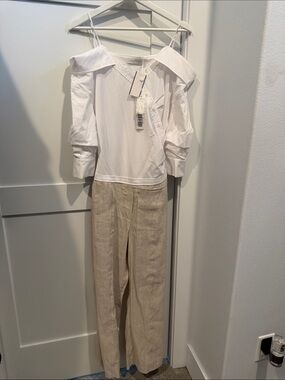 Jonathan Simkhai White & Beige Off-Shoulder Jumpsuit